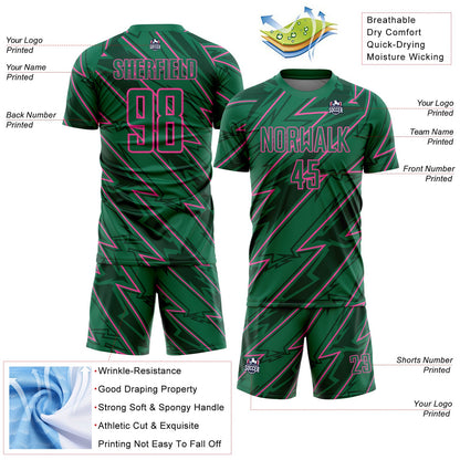 Custom Kelly Green Pink Lightning Sublimation Soccer Uniform Jersey - Sky-Custom