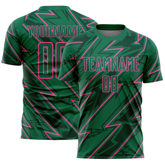 Custom Kelly Green Pink Lightning Sublimation Soccer Uniform Jersey - Sky-Custom