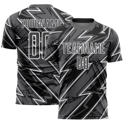 Custom Steel Gray White Lightning Sublimation Soccer Uniform Jersey - Sky-Custom