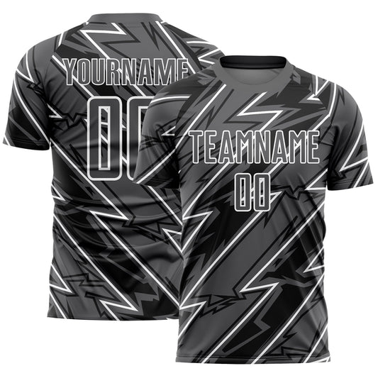 Custom Steel Gray White Lightning Sublimation Soccer Uniform Jersey - Sky-Custom