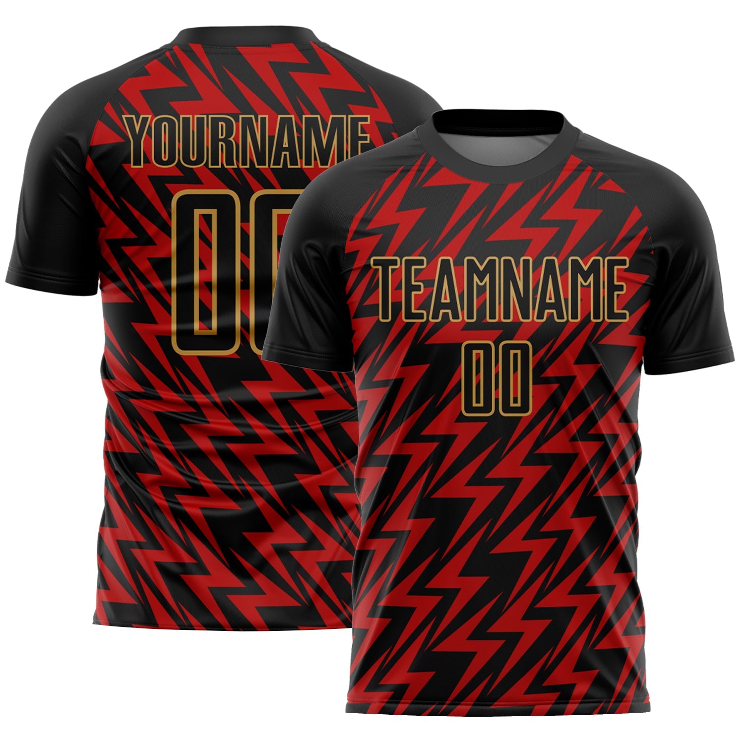 Custom Black Red-Old Gold Lightning Sublimation Soccer Uniform Jersey - Sky-Custom