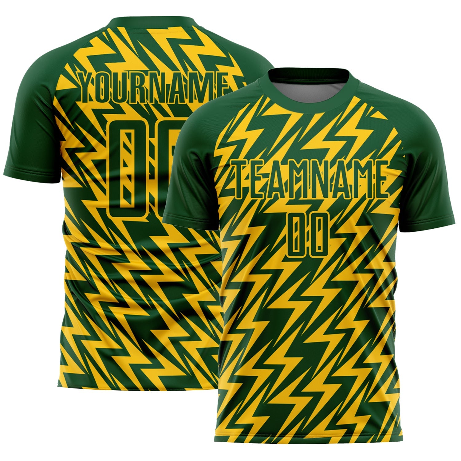 Custom Green Yellow Lightning Sublimation Soccer Uniform Jersey - Sky-Custom