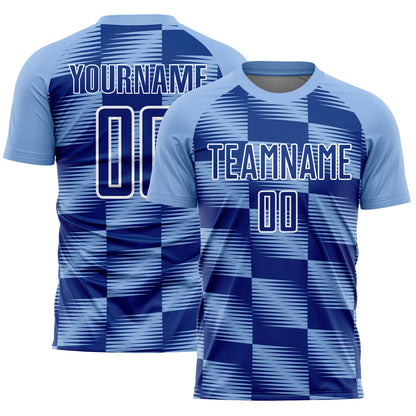 Custom Light Blue Royal-White Lines Sublimation Soccer Uniform Jersey - Sky-Custom