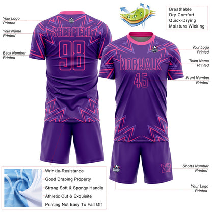 Custom Purple Pink Geometric Shapes Sublimation Soccer Uniform Jersey - Sky-Custom