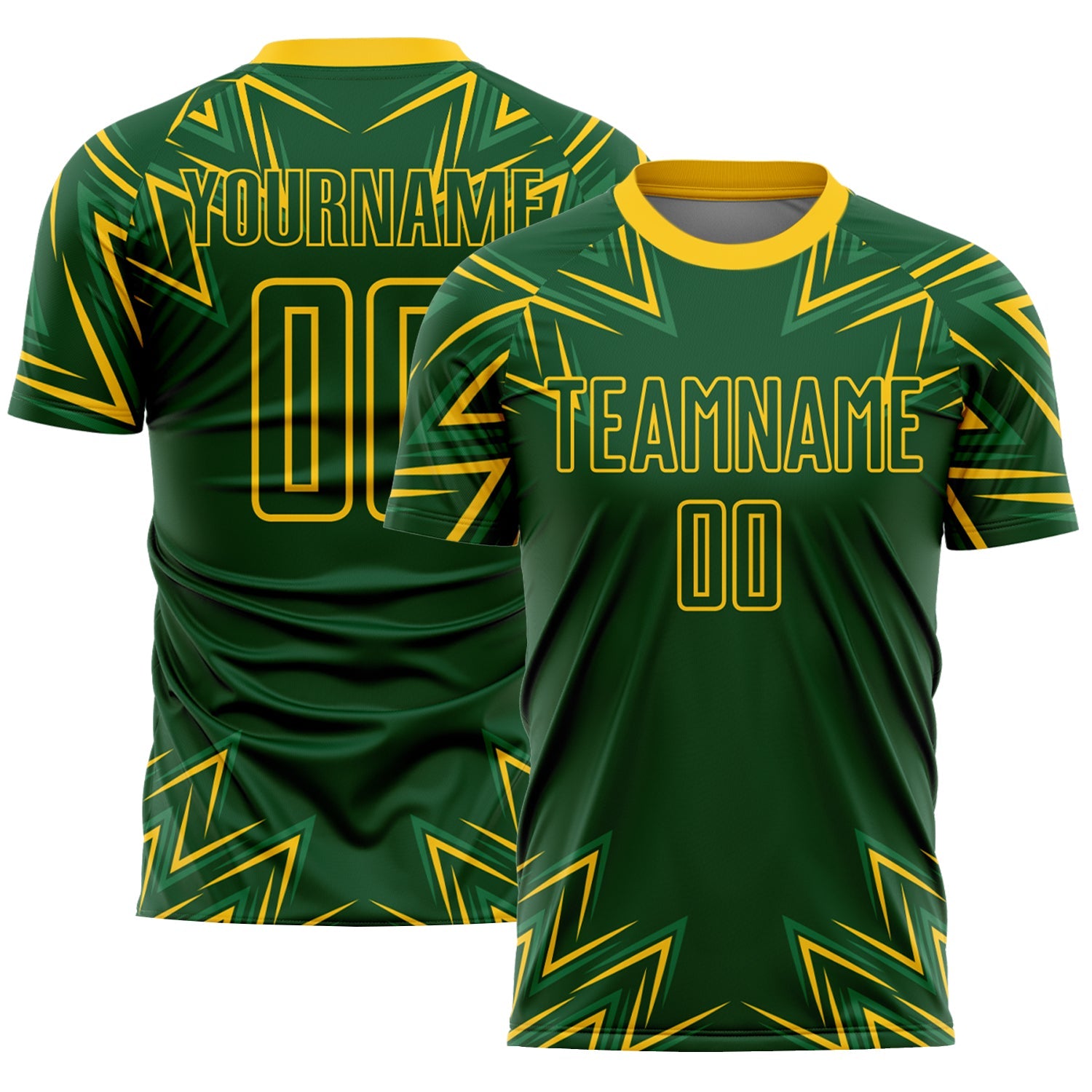 Custom Green Yellow Geometric Shapes Sublimation Soccer Uniform Jersey - Sky-Custom