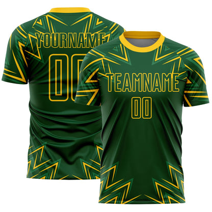 Custom Green Yellow Geometric Shapes Sublimation Soccer Uniform Jersey - Sky-Custom