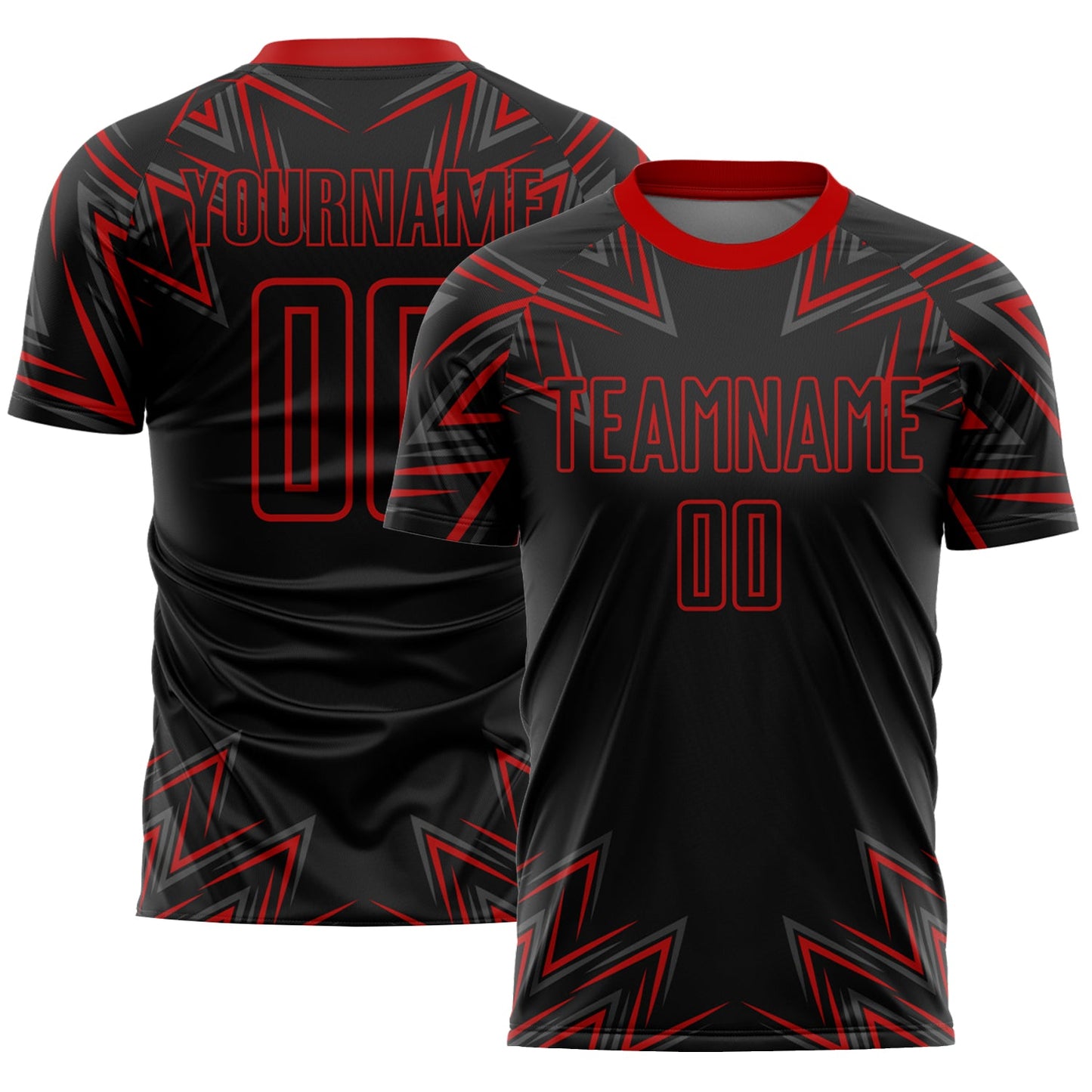 Custom Black Red Geometric Shapes Sublimation Soccer Uniform Jersey - Sky-Custom