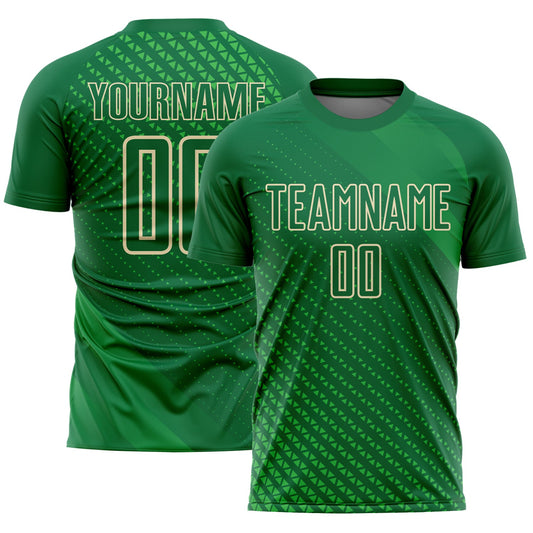 Custom Kelly Green City Cream Geometric Shapes Sublimation Soccer Uniform Jersey - Sky-Custom