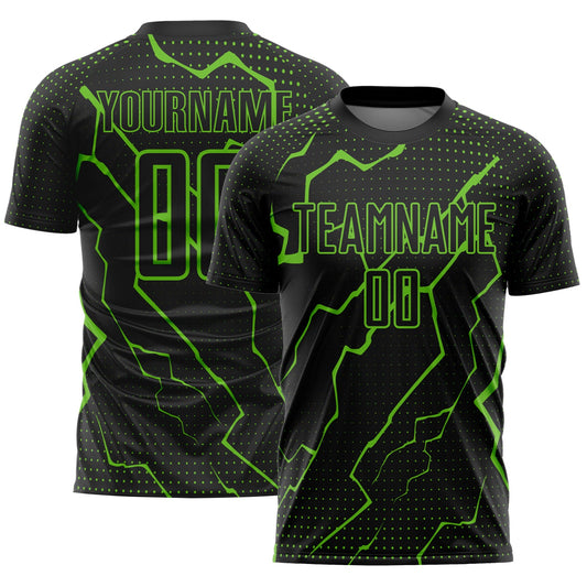 Custom Black Aurora Green Lightning Sublimation Soccer Uniform Jersey - Sky-Custom
