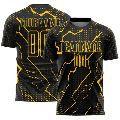Custom Black Yellow Lightning Sublimation Soccer Uniform Jersey - Sky-Custom
