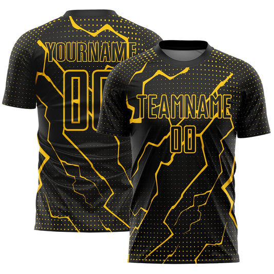 Custom Black Yellow Lightning Sublimation Soccer Uniform Jersey - Sky-Custom