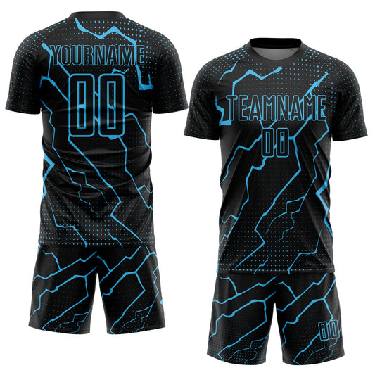 Custom Black Sky Blue Lightning Sublimation Soccer Uniform Jersey - Sky-Custom