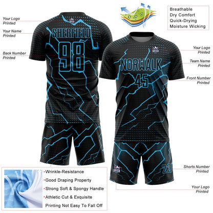 Custom Black Sky Blue Lightning Sublimation Soccer Uniform Jersey - Sky-Custom
