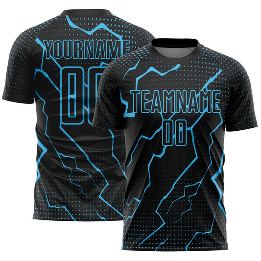 Custom Black Sky Blue Lightning Sublimation Soccer Uniform Jersey - Sky-Custom