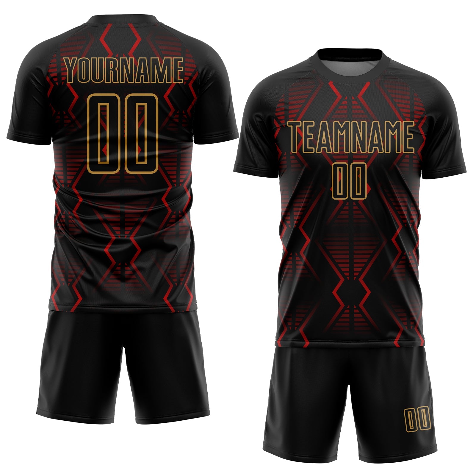 Custom Black Red-Old Gold Geometric Shapes Sublimation Soccer Uniform Jersey - Sky-Custom