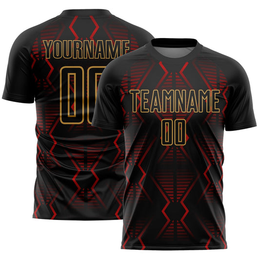 Custom Black Red-Old Gold Geometric Shapes Sublimation Soccer Uniform Jersey - Sky-Custom
