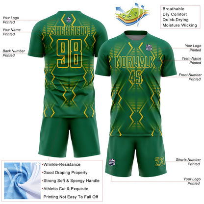 Custom Kelly Green Yellow Geometric Shapes Sublimation Soccer Uniform Jersey - Sky-Custom