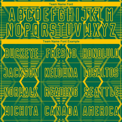 Custom Kelly Green Yellow Geometric Shapes Sublimation Soccer Uniform Jersey - Sky-Custom