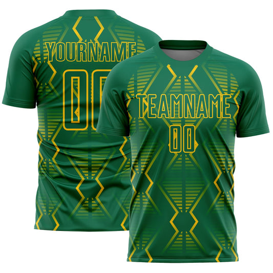 Custom Kelly Green Yellow Geometric Shapes Sublimation Soccer Uniform Jersey - Sky-Custom
