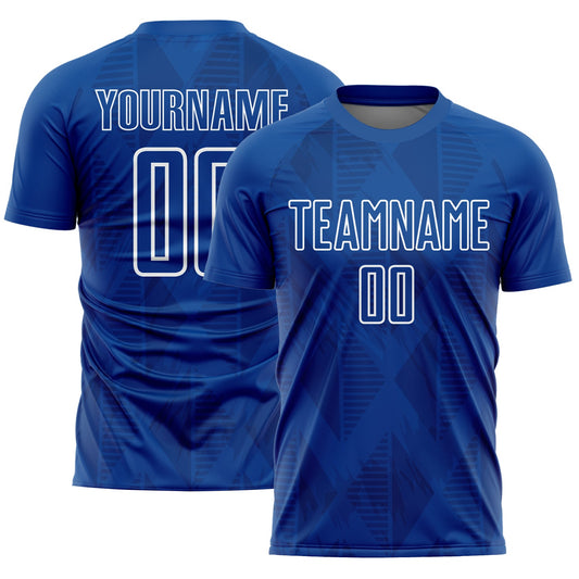 Custom Royal White Geometric Shapes Sublimation Soccer Uniform Jersey - Sky-Custom