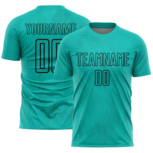 Custom Aqua Black Geometric Shapes Sublimation Soccer Uniform Jersey - Sky-Custom