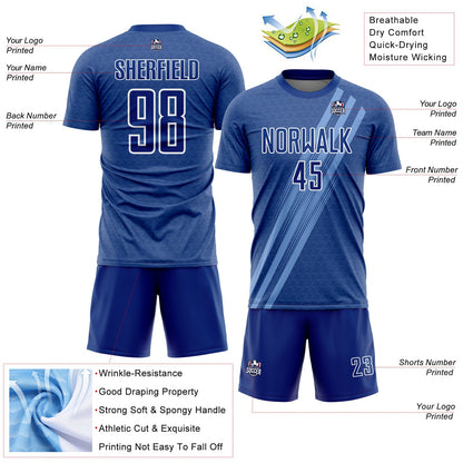 Custom Royal White Diagonal Lines Sublimation Soccer Uniform Jersey - Sky-Custom
