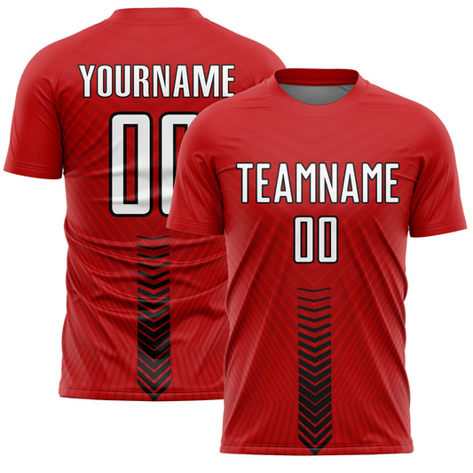Custom Red White-Black Arrow Shapes Sublimation Soccer Uniform Jersey - Sky-Custom