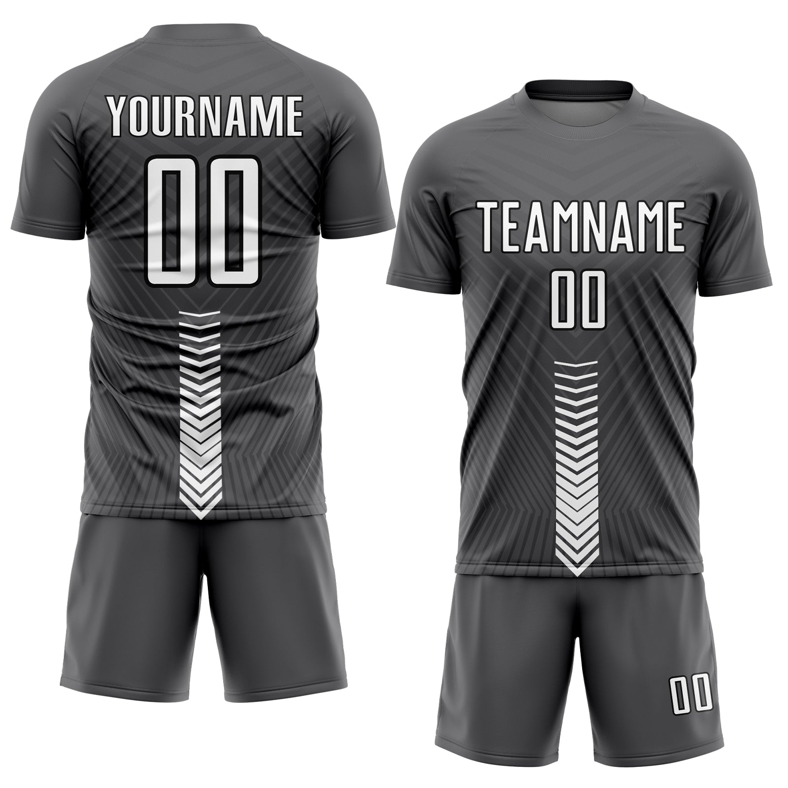 Custom Steel Gray White-Black Arrow Shapes Sublimation Soccer Uniform Jersey - Sky-Custom