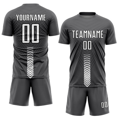 Custom Steel Gray White-Black Arrow Shapes Sublimation Soccer Uniform Jersey - Sky-Custom