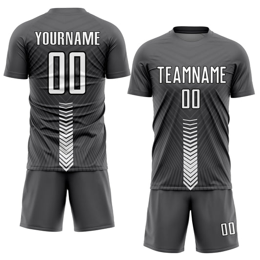 Custom Steel Gray White-Black Arrow Shapes Sublimation Soccer Uniform Jersey - Sky-Custom