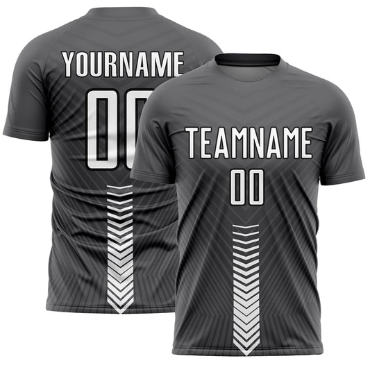 Custom Steel Gray White-Black Arrow Shapes Sublimation Soccer Uniform Jersey - Sky-Custom