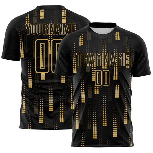 Custom Black Old Gold Geometric Shapes Sublimation Soccer Uniform Jersey - Sky-Custom