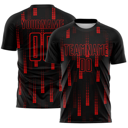 Custom Black Red Geometric Shapes Sublimation Soccer Uniform Jersey - Sky-Custom