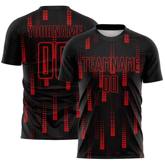 Custom Black Red Geometric Shapes Sublimation Soccer Uniform Jersey - Sky-Custom