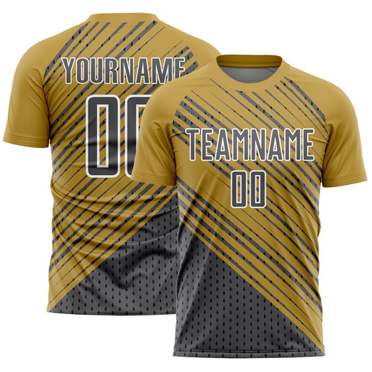 Custom Old Gold Steel Gray White Diagonal Lines Sublimation Soccer Uniform Jersey - Sky-Custom