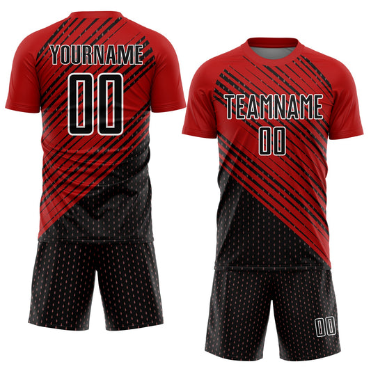 Custom Red Black-White Diagonal Lines Sublimation Soccer Uniform Jersey - Sky-Custom