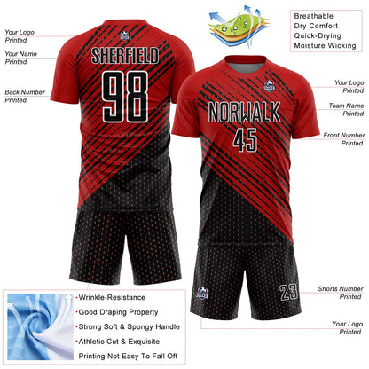 Custom Red Black-White Diagonal Lines Sublimation Soccer Uniform Jersey - Sky-Custom