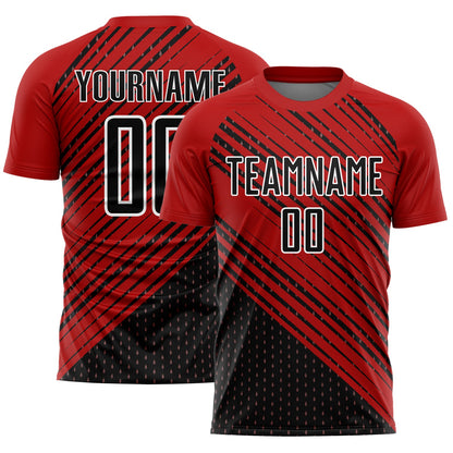 Custom Red Black-White Diagonal Lines Sublimation Soccer Uniform Jersey - Sky-Custom