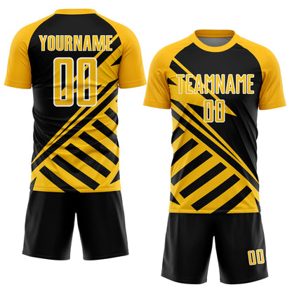 Custom Black Gold-White Lines Sublimation Soccer Uniform Jersey - Sky-Custom
