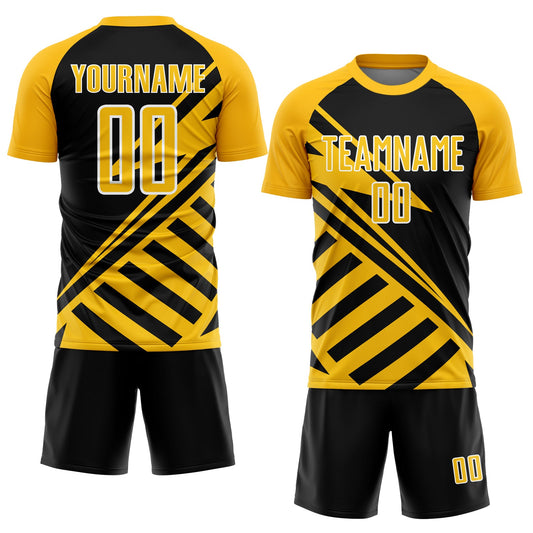 Custom Black Gold-White Lines Sublimation Soccer Uniform Jersey - Sky-Custom