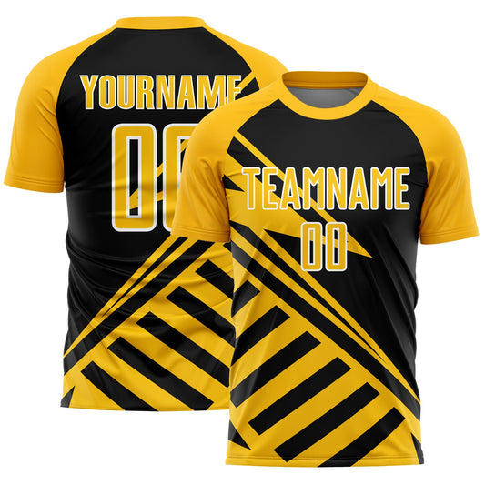 Custom Black Gold-White Lines Sublimation Soccer Uniform Jersey - Sky-Custom