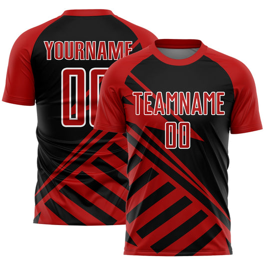 Custom Black Red-White Lines Sublimation Soccer Uniform Jersey - Sky-Custom
