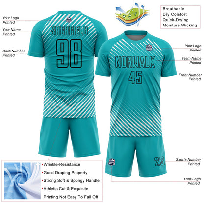 Custom Aqua Black Diagonal Lines Sublimation Soccer Uniform Jersey - Sky-Custom