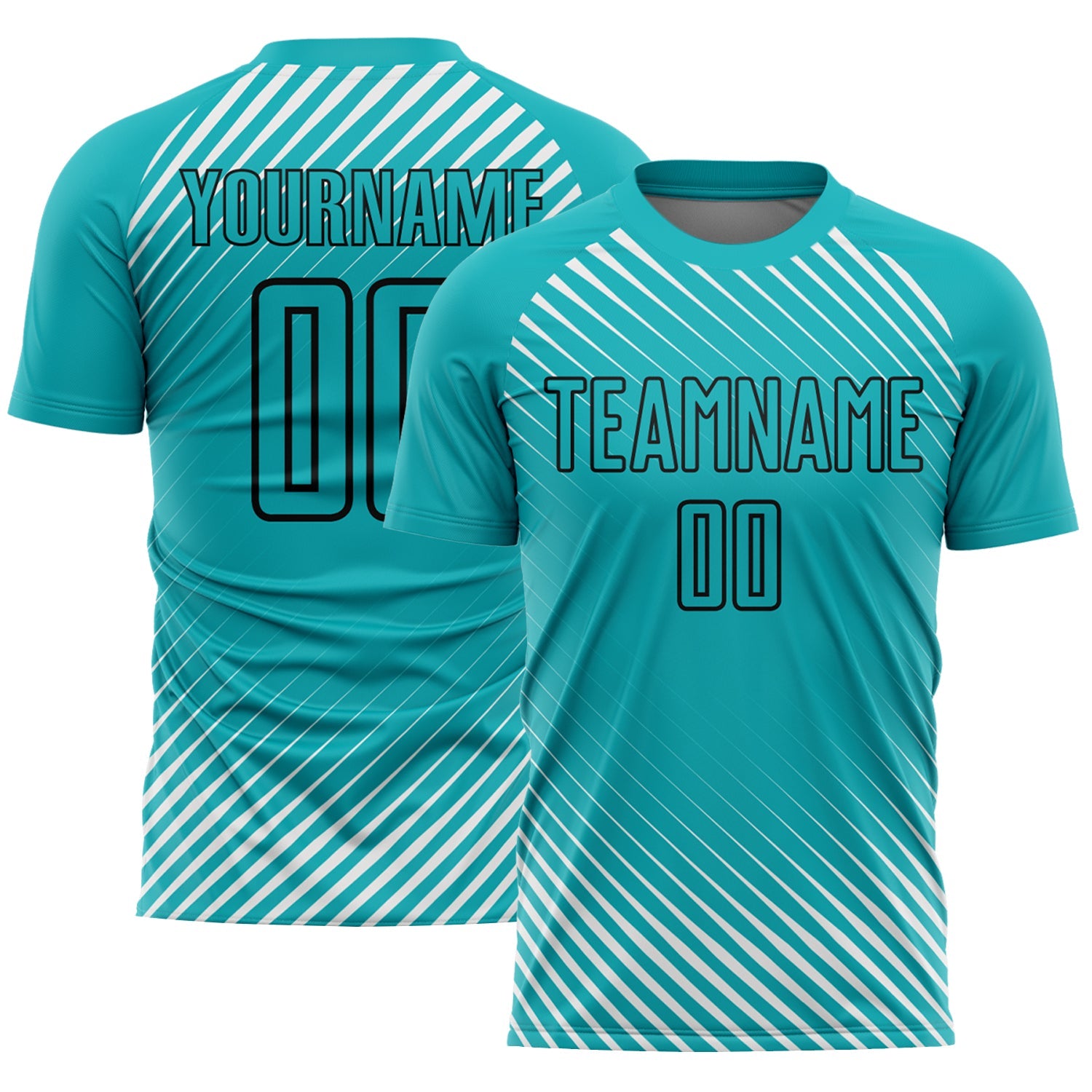 Custom Aqua Black Diagonal Lines Sublimation Soccer Uniform Jersey - Sky-Custom