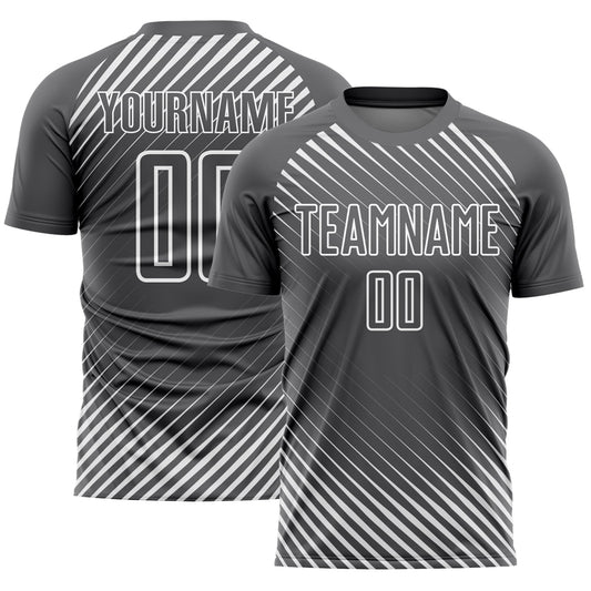 Custom Steel Gray White Diagonal Lines Sublimation Soccer Uniform Jersey - Sky-Custom
