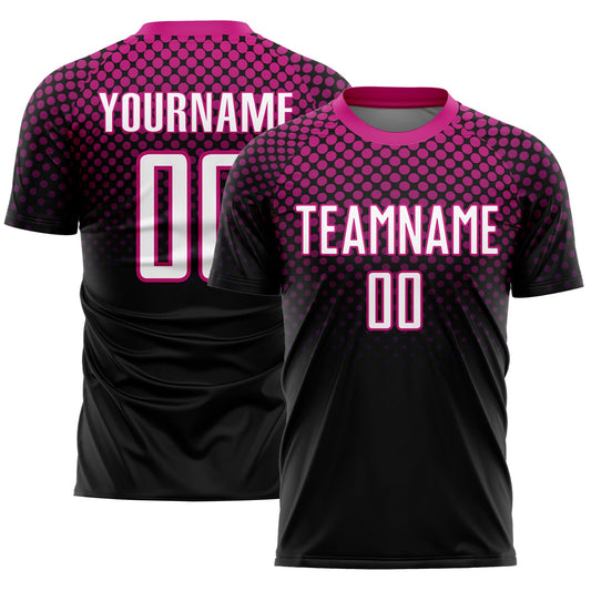 Custom Black White-Deep Pink Halftone Dots Sublimation Soccer Uniform Jersey - Sky-Custom