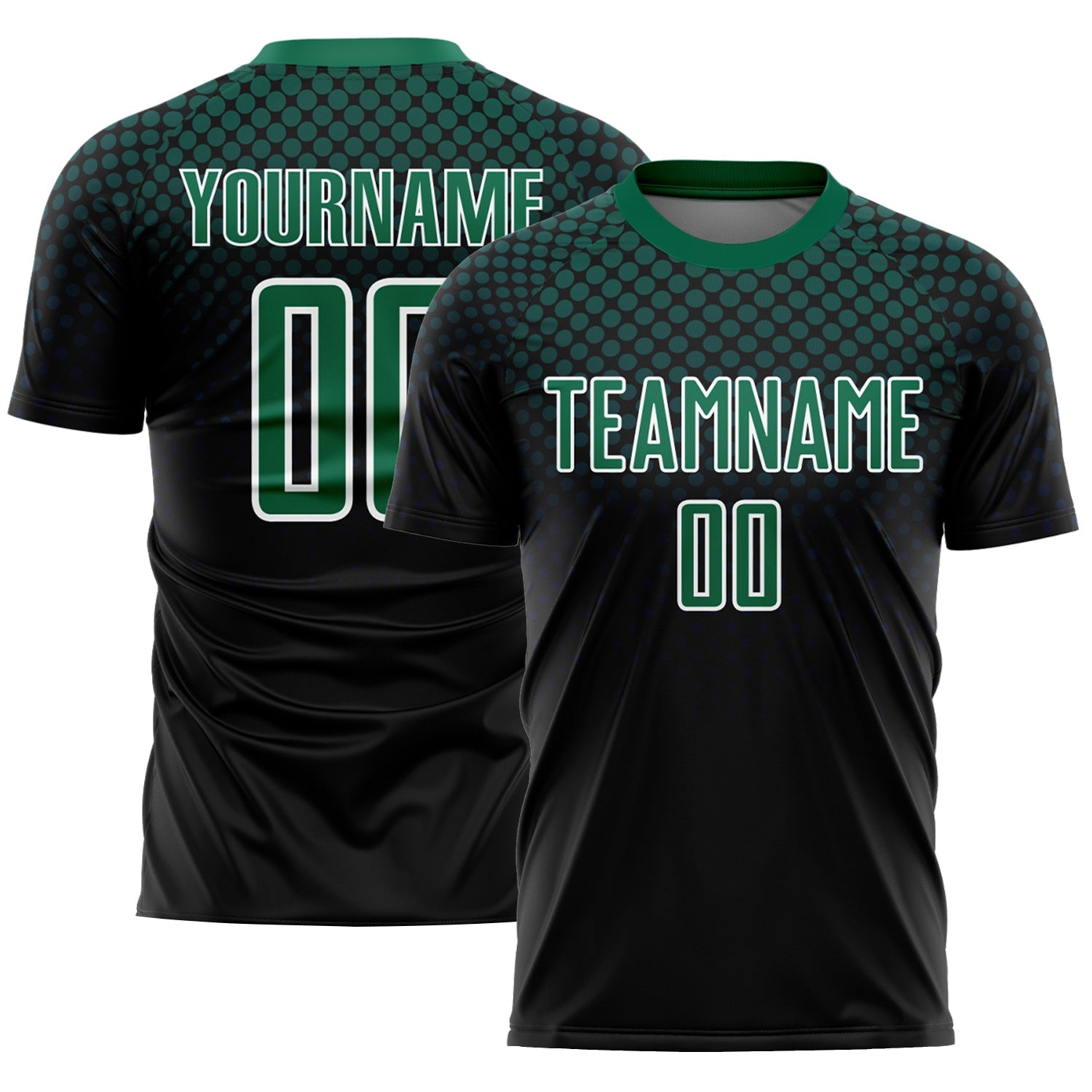 Custom Black Kelly Green-White Halftone Dots Sublimation Soccer Uniform Jersey - Sky-Custom