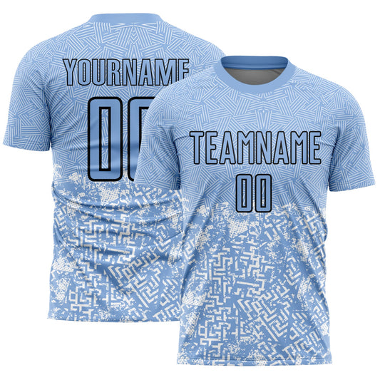 Custom Light Blue Black Geometric Shapes Sublimation Soccer Uniform Jersey - Sky-Custom