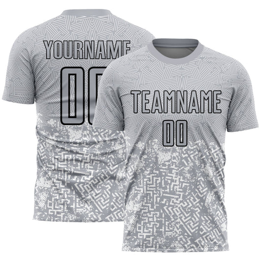 Custom Gray Black Geometric Shapes Sublimation Soccer Uniform Jersey - Sky-Custom