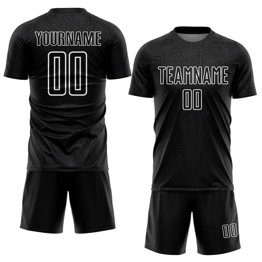 Custom Black White Geometric Shapes Sublimation Soccer Uniform Jersey - Sky-Custom